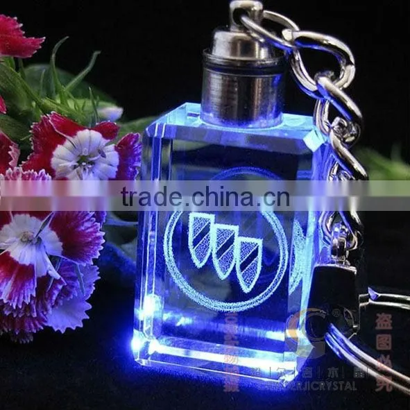 3D Transparent Led Crystal Key Chain With Laser Engraving Logo