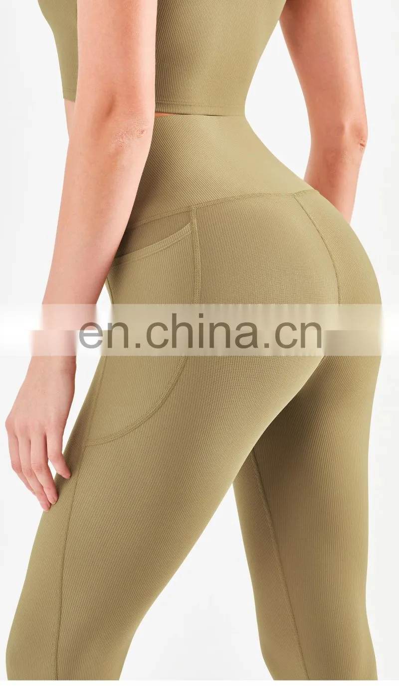 Ribbed High Waisted Leggings Without T Line Gym Outfit Scrunch Butt Yoga Pants Women
