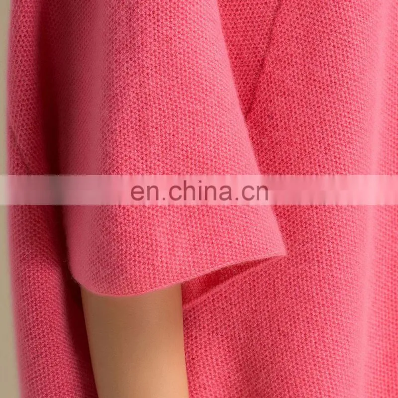 Autumn Women's Casual Half Sleeve 100% Cashmere Sweater O-Neck Solid Pattern Custom Oversize Knitwear with Front Logo