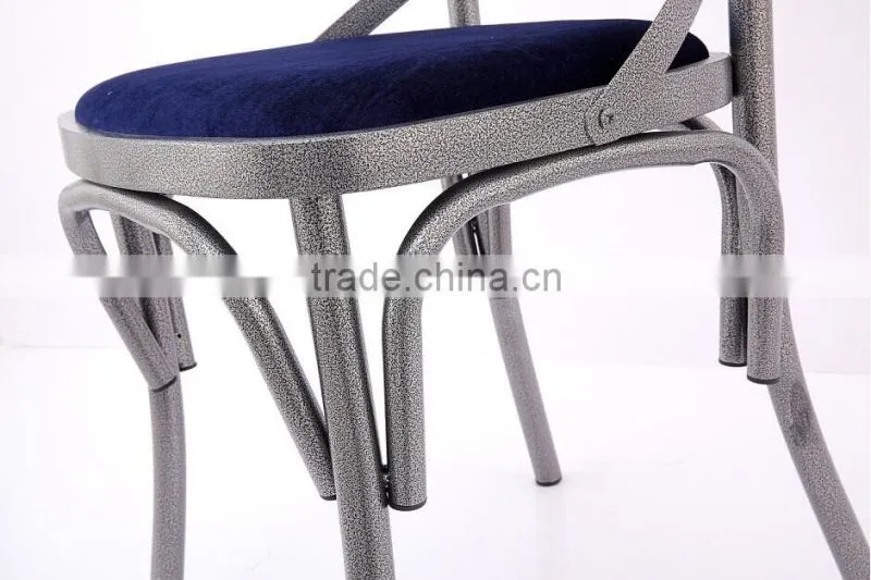 Popular metal iron PU leather seat straw cross back chair stacking in dining chairs
