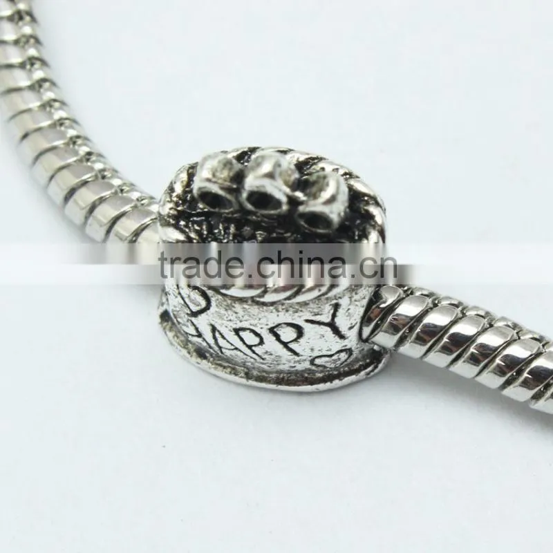 Wholesale New Style Archaized Happy Text Zinc Alloy Slide Beads with Large Hole
