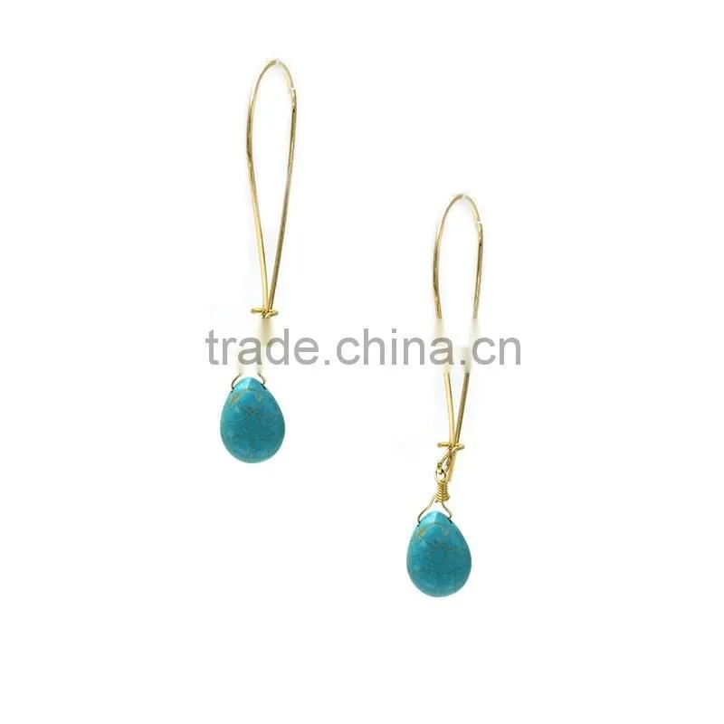 Latest Copper Alloy Gold Plated Jewelry Single Turquoise Girls Earrings