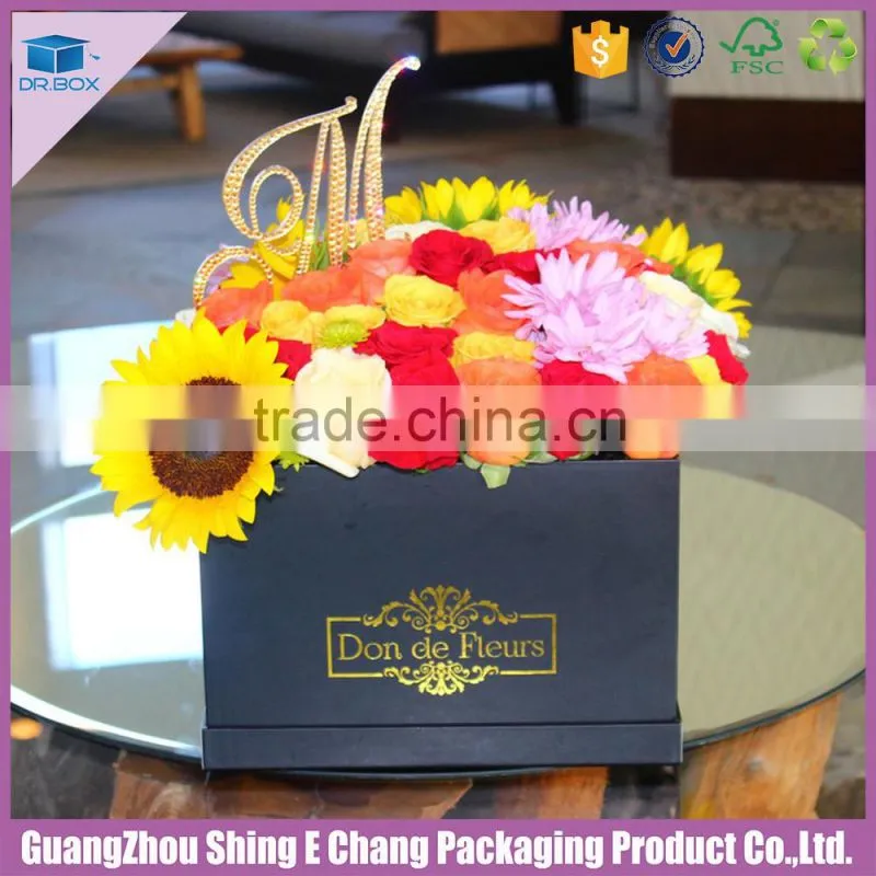 2016 Popular paper cardboard printing fresh flower box rectangle/rose packaging for Valentine's day