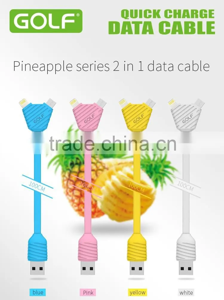 GOLF 2.1A Pineapple Series 2in1data cable for iphone 5/5s/6/6s/6plus 1m quick charge and data pinepple 2in1cable for micro phone