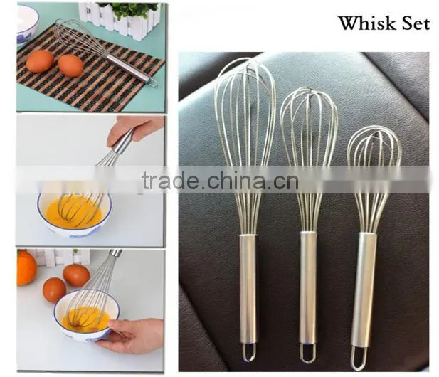 Hot sale food grade FDA and LFGB stainless whisk set kitchen products