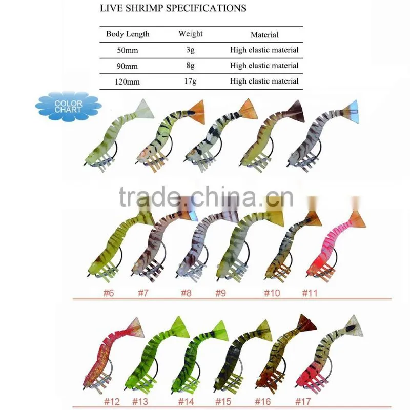 Kmucutie CHS006 soft shrimp lure 5 sections body live smart shrimp bait for octopus