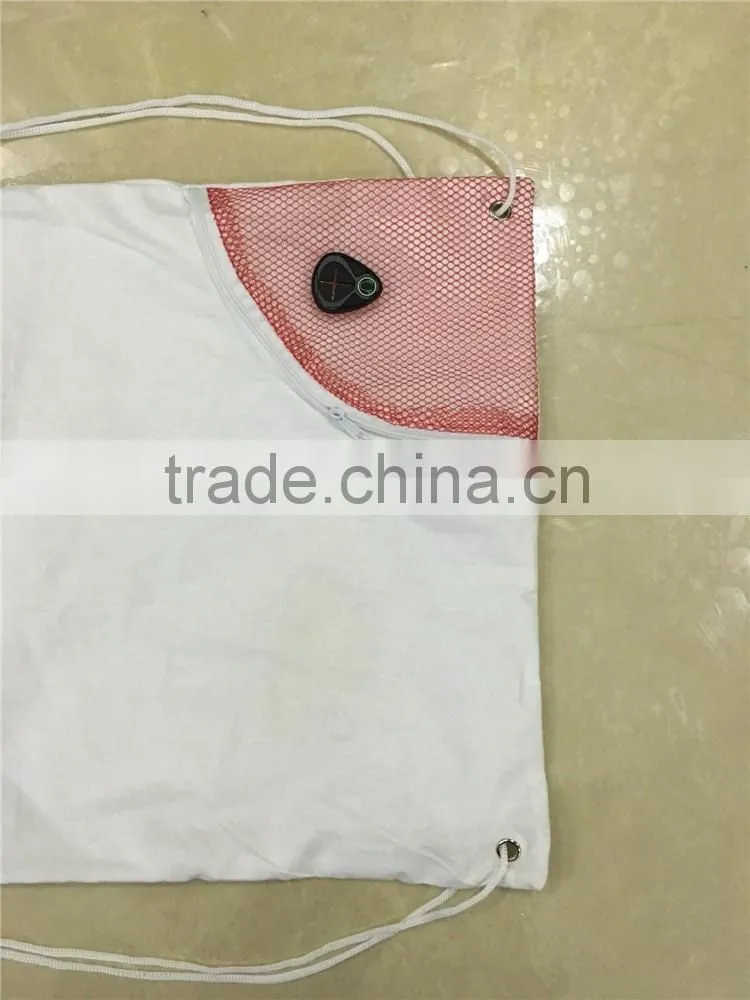 Recyle cotton gym sack drawstring bag with headphone pocket