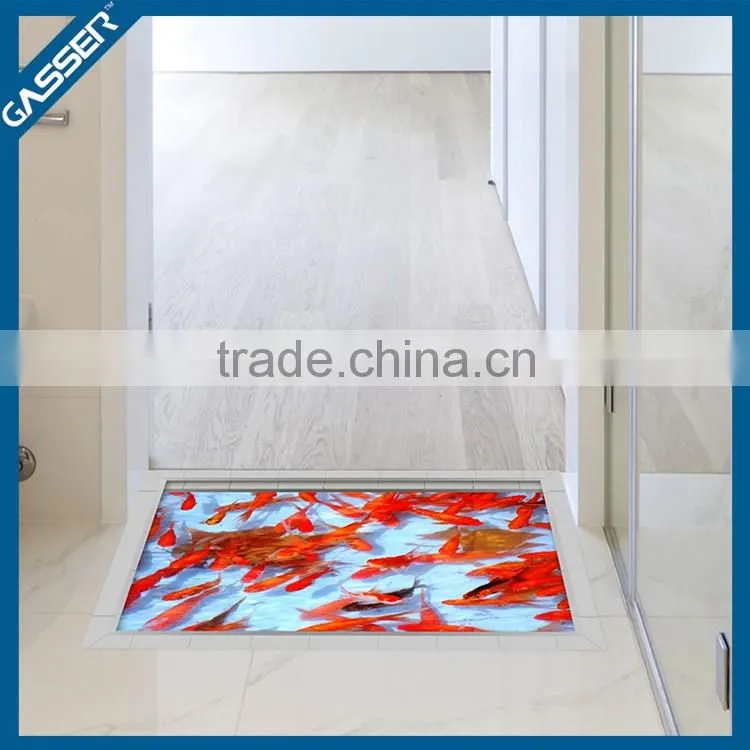 2015 high quality self adhesive removable home printing 3d floor tile stickers