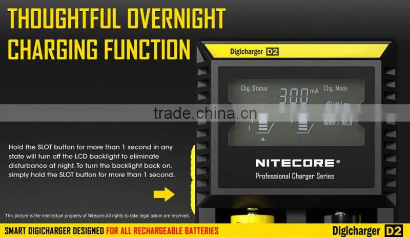 Superb NiteCore d2 charger Intellicharger led flashlight Battery Charger Li-ion /Ni-MH LiFePO4 li-ion battery charger 3.7v