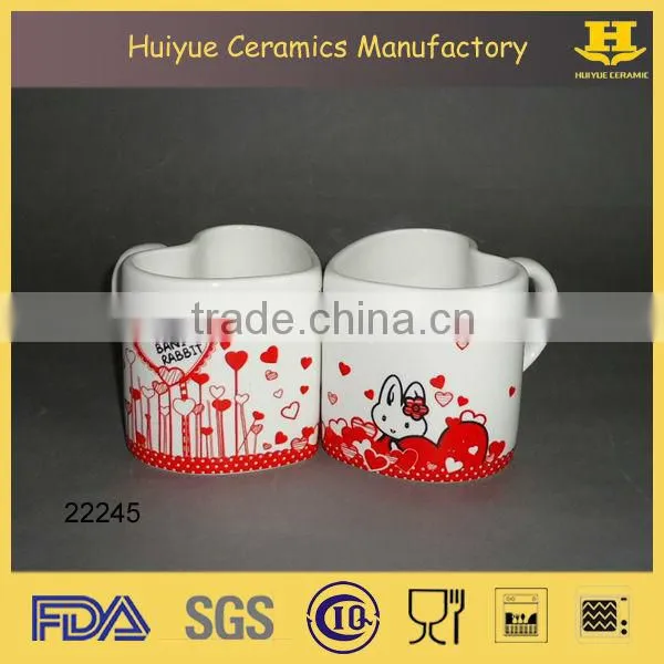 ceramic heart shape cup 350ml cup heart shape with printing