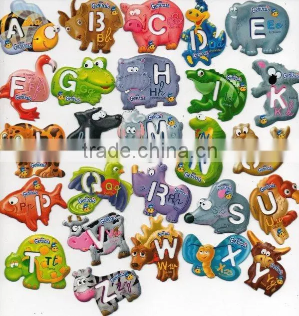 custom cartoon alphabet 3d pvc fridge magnet sticker