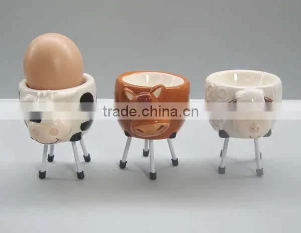 Ceramic Cute 3D Animal Egg Cup with iron holder