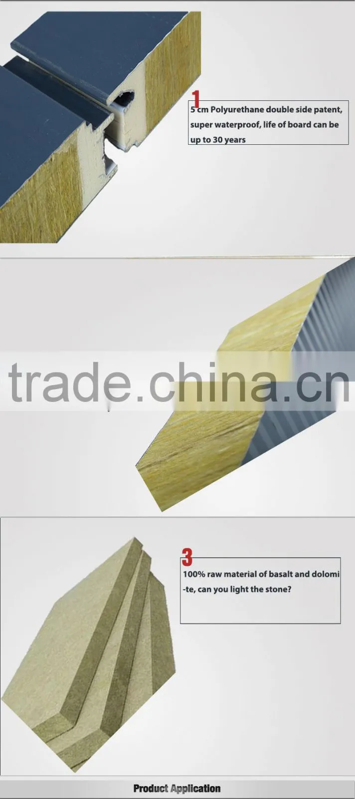 lightweight heat resistant wall foam protection / rockwool / roofing tile sandwich panels