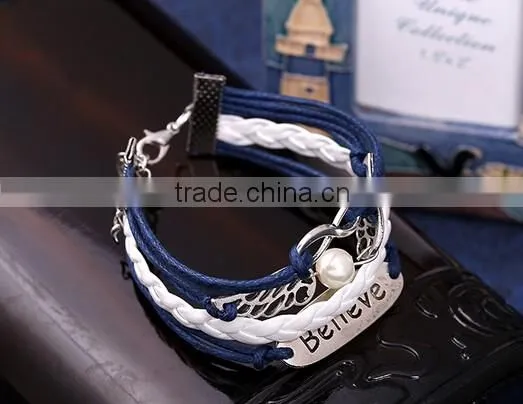 NEW Infinity Dream Skull Wings Friendship Antique Silver Leather Charm Bracelet
