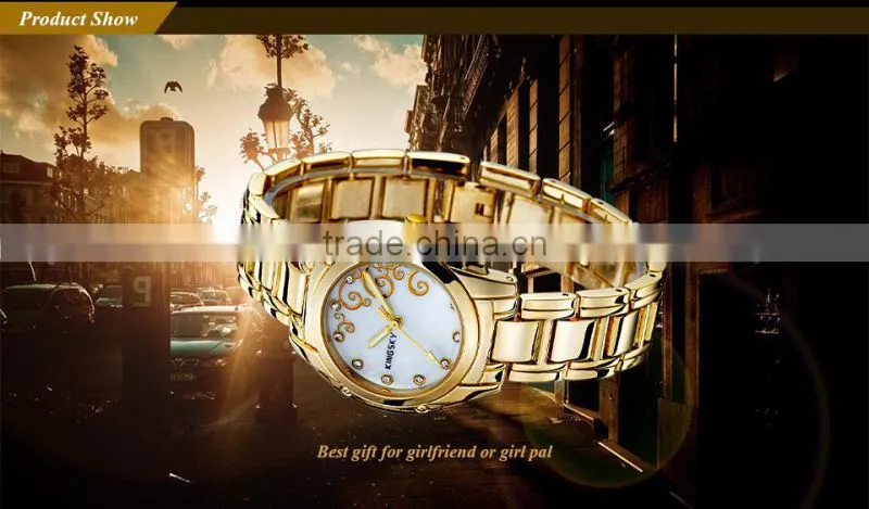 Kingsky KY054 Gold Plated Women Fashion Hand Watch for Girl