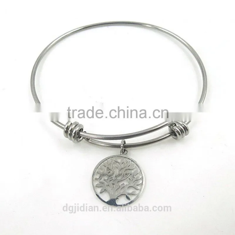 wholesale stainless steel expandable wire bangle with charm