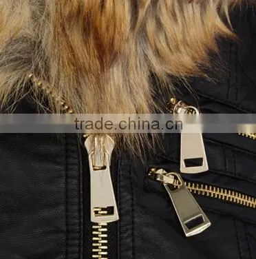 WINTER WOMAN BLACK FAUX FUR COLLAR PU BIKER JACKET