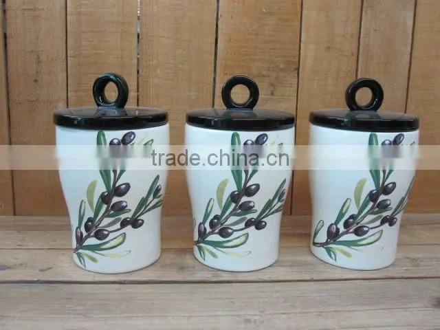 New olive sugar creamers set with wooden base