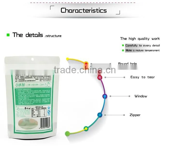 Custom design reusable nuts food pouch packing zipper by standup