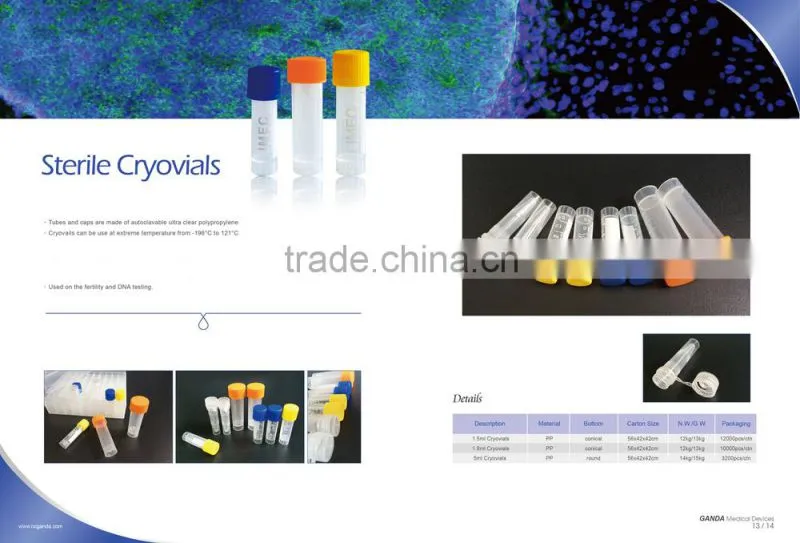 laboratory consumables sterilized cryogenic vials cryo tube