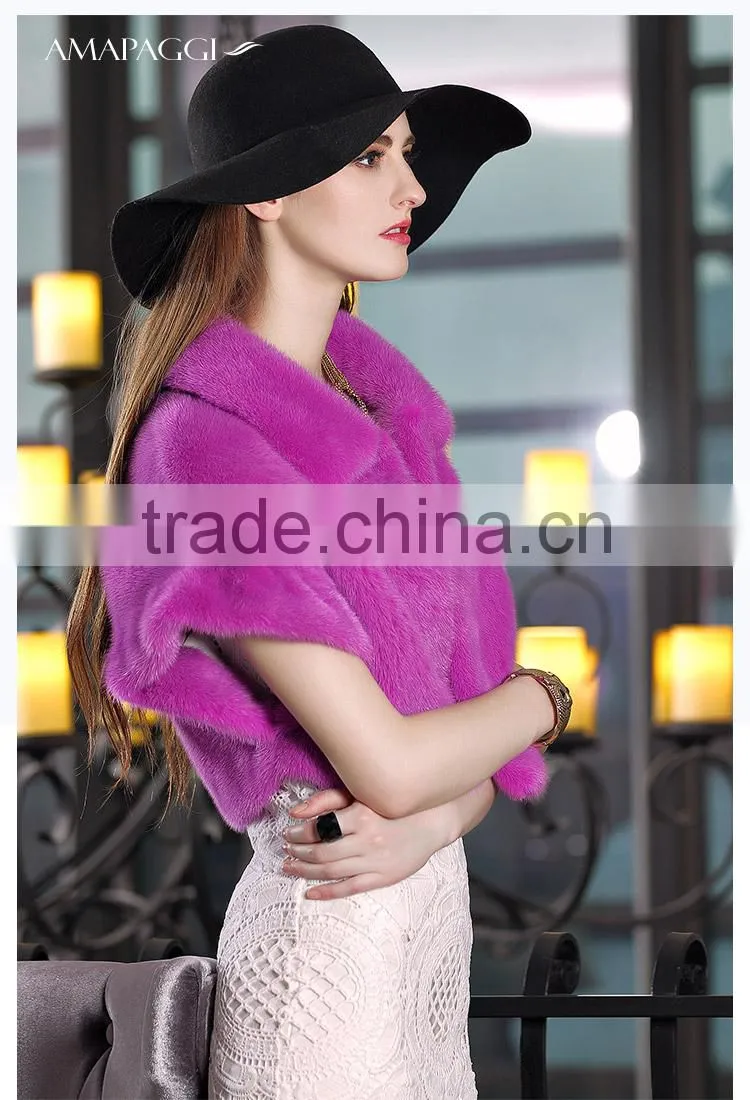 Factory sale whole plet mink fur cape coat for women