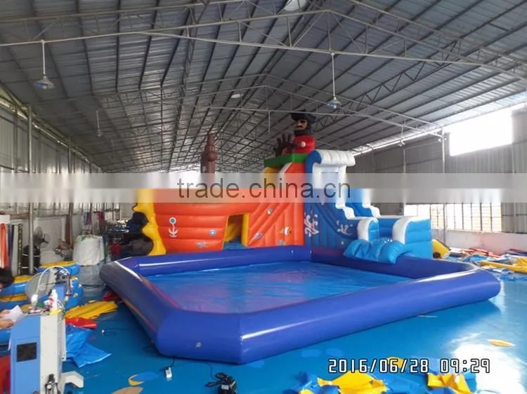 pirate ship inflatable slide with pool,children playground water park for sale