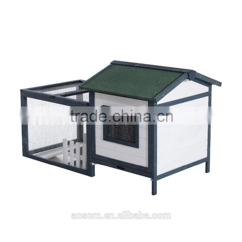 Pawhut 59" Wooden Rabbit Hutch with Outdoor Run - Green/White