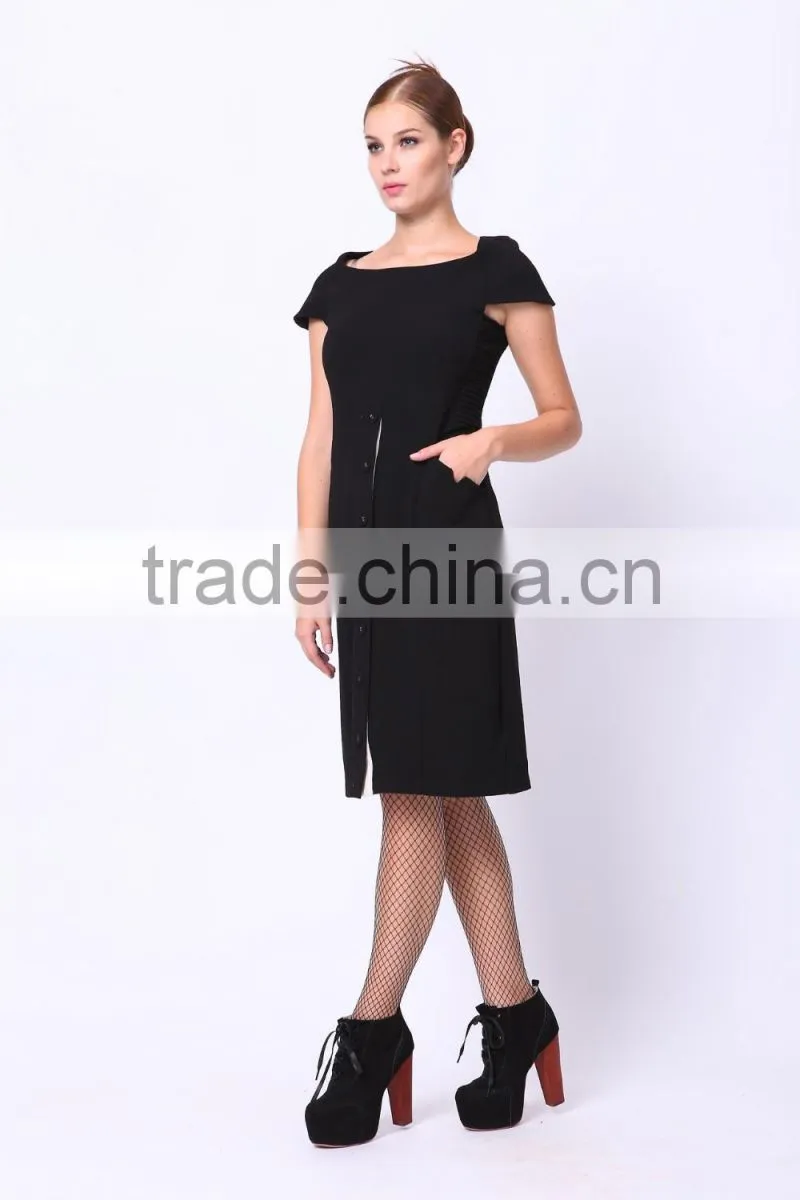 2016 PRETTY STEPS winter collections elegant short sleeve black color dress for women