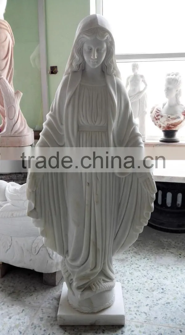 Hand Carved White Marble Stone Virgin Mary Statue