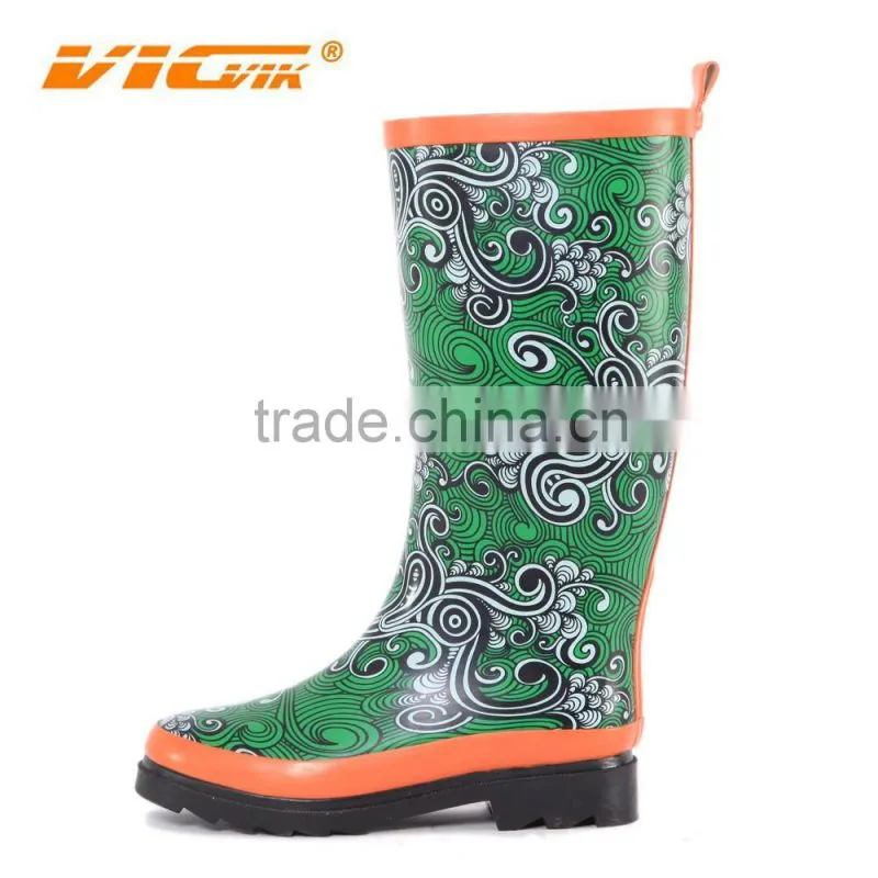 New design waterproof rain boot, fantastic green botas rain shoe for women