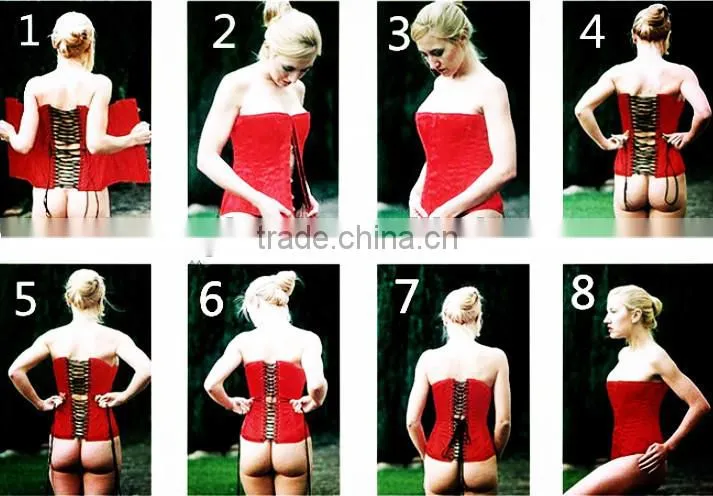 Pretty women cheap Red waist training Sexy corsets with lace front