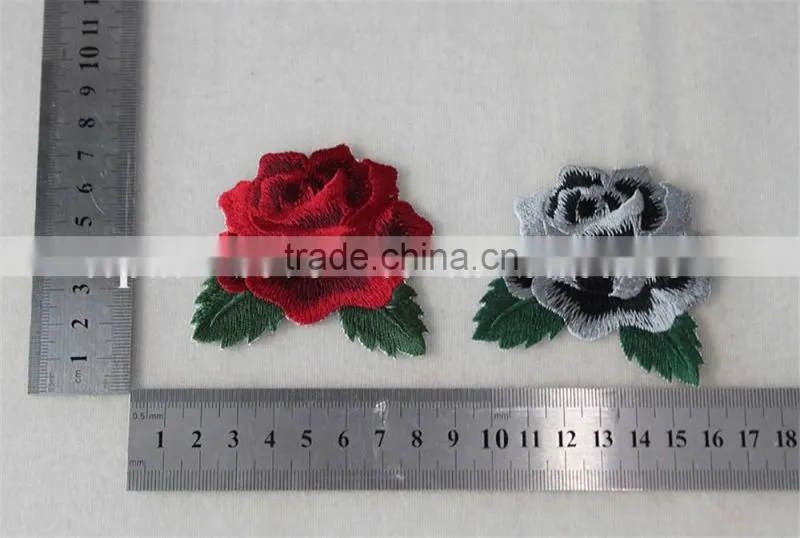 2016 new patch work blouse designs 6*7cm red rose and gray rose flower embroidery patches tim for clothing