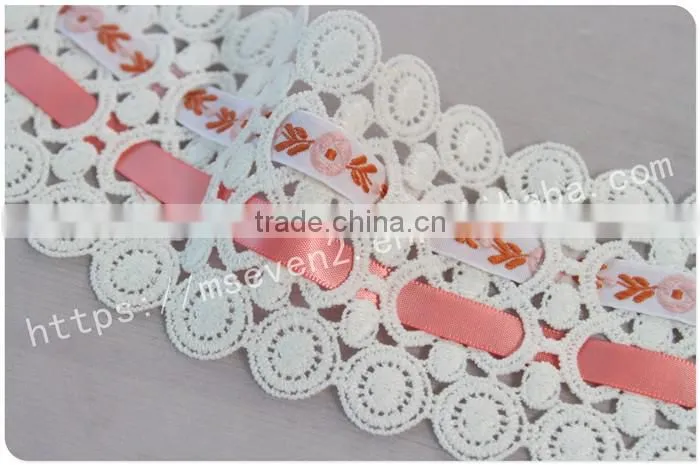 Special design 7.5cm lace composite wholesale ribbon with jacqurd webbing