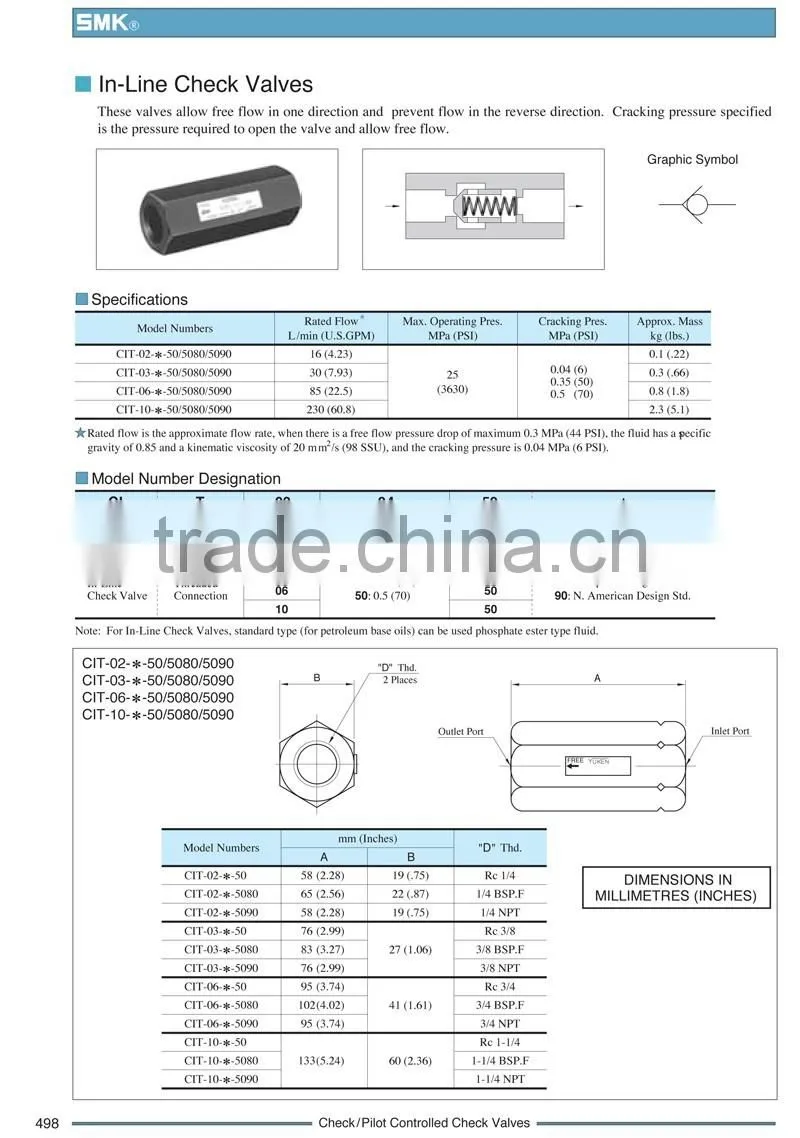 CIT-06-35-50 Yuken Type Hydraulic In-Line Check Valves