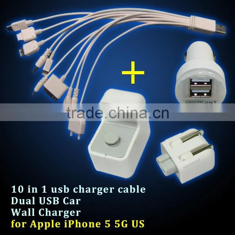 New 3 in 1 charger cable Universal multi usb mobile phone charger cable usb car charger/usb home wall charger AC adapter 3in1