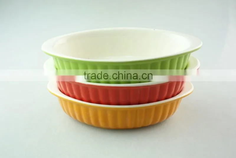 colorful ceramic bake plate with two ears, durable ceramic bakeware in stock