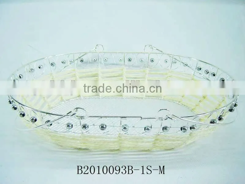 Silver metal wire and paper rope rectangle fruit storage basketry