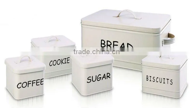 SET Square shape metal bin set for dry food/bread bin