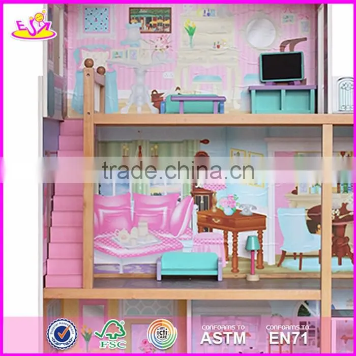 2017 Best design luxurious three floors wooden kids modern dollhouse with furniture W06A247