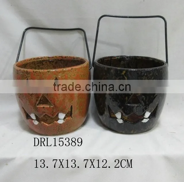 ceramic pumpkin lantern with handle festival holloween decorations