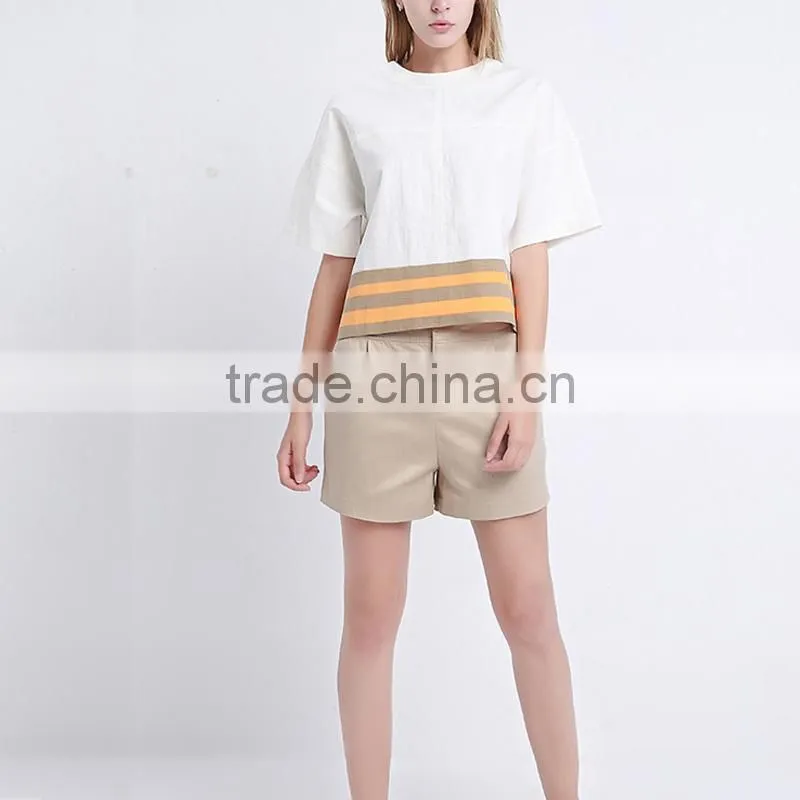 New Fashionable High Quality Comfortable with stripe split ladies linen fabric blouse