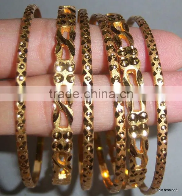 Set of 6 GOLD tone INDIAN BRACELET BANGLES KADA #D28