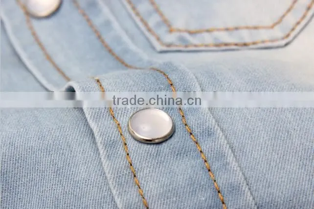 Mens jeans shirt blue new fashion shirt long sleeve slim shirt with snap button