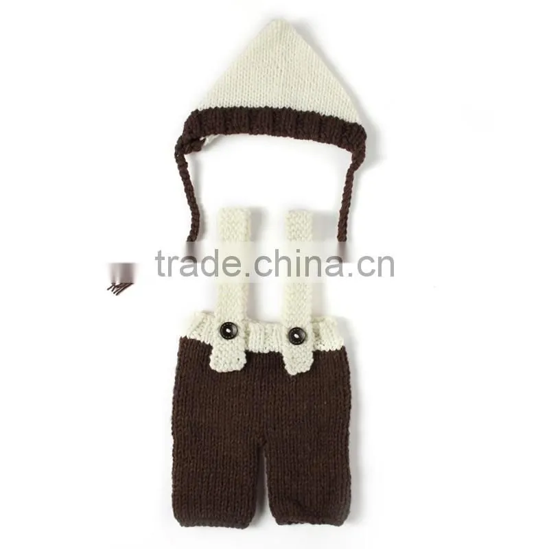 2pcs Set Handmade Cute Unisex Newborn Knitting Customes Month Props Knitted Hat and Pants Set