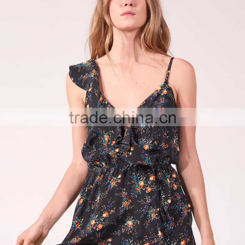 Women sleeveless Floral print , adjustable straps V-neck dress