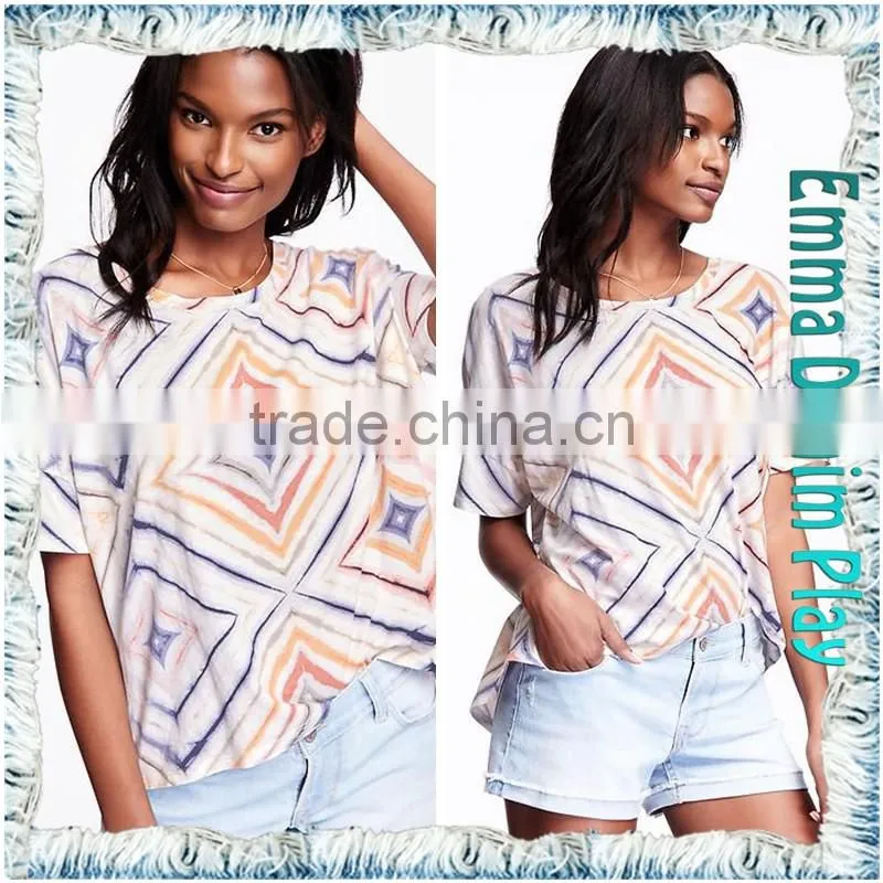 Custom Design Silk Screen Printing Stylish Design Girl's Sexy Boat Neck T Shirts