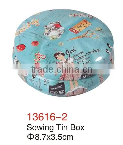 D&D Elegant Round Sewing Tin Box Sewing Kit With Sewing Accessories