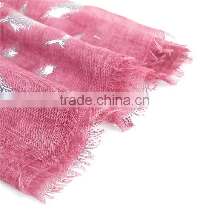 Cotton Polyester Blend Scarves & Wraps Rectangle Silver Fuchsia Feather Custom Made Scarf