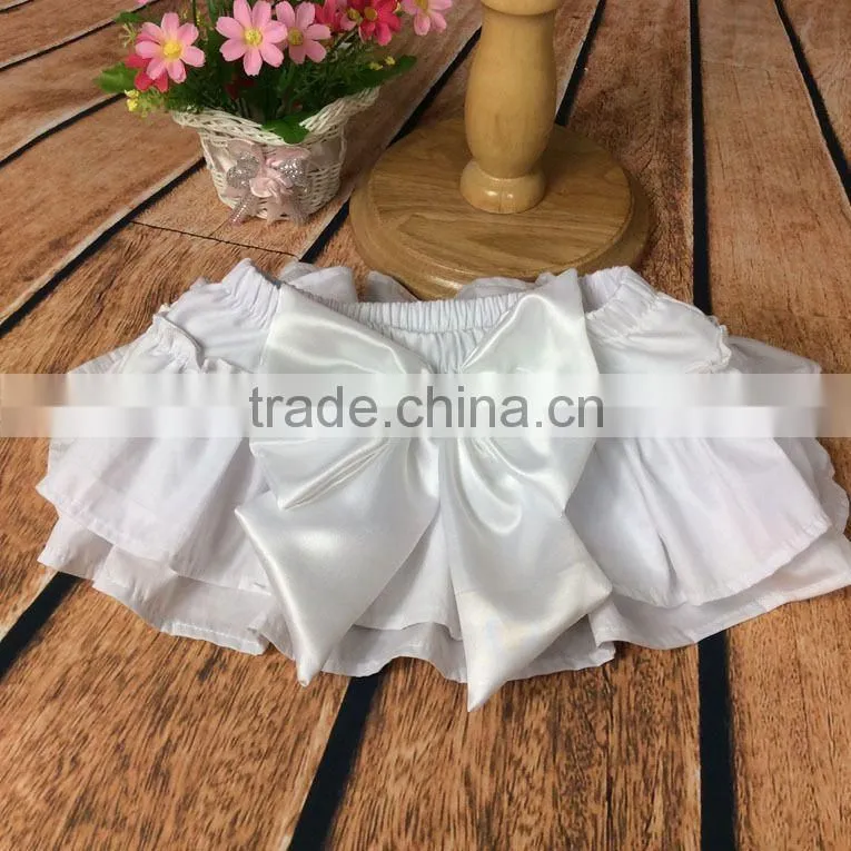 The newest design for baby girl ruffle raglan blue color elastic tutu divided skirt with big bowknot plain color adorable pants