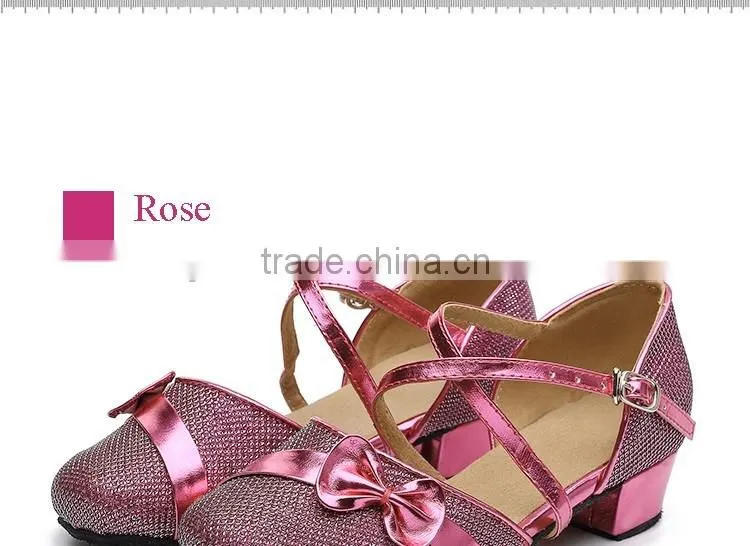 Girls Kid Buckle Strap Ballroom Modern Latin Dance Shoes Child Bowknot Colorful Closed Toe Low Heel Shoes